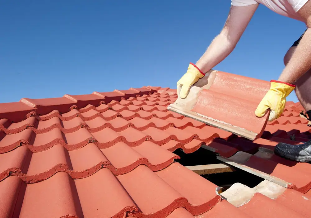 roofer installing slate roof